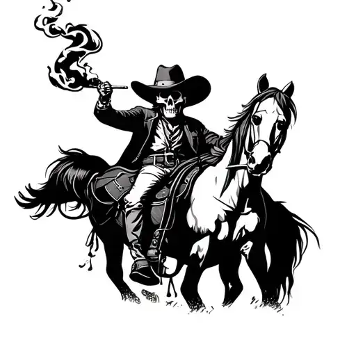 Skull Cowboy Riding Horse Smoking A Cigeratte
