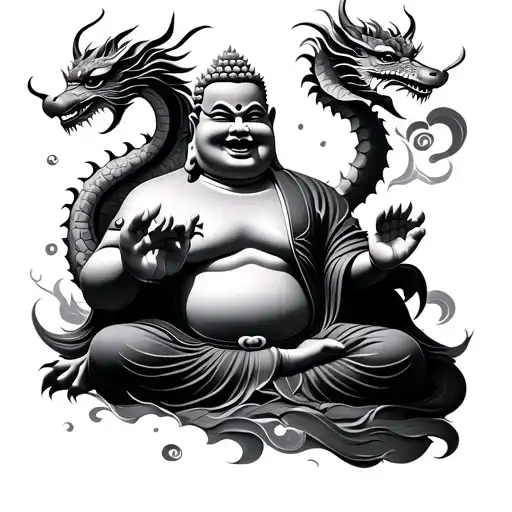 Happy Buddha With Dragon