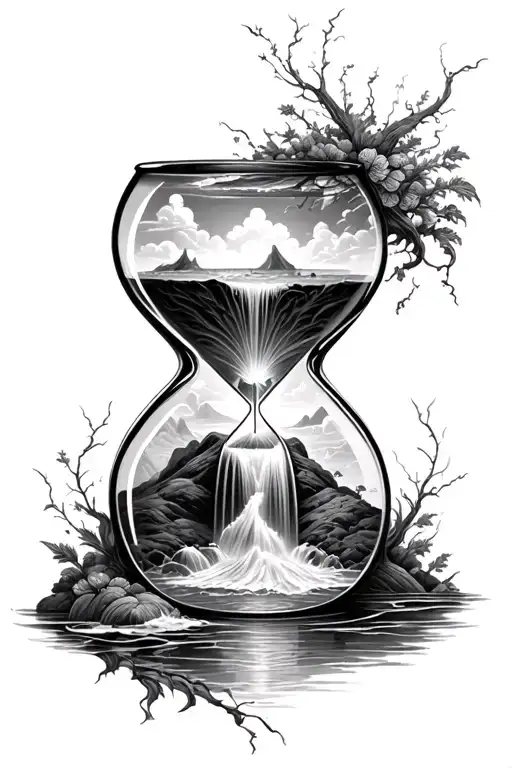 A Highly Detailed Hour Glass Shape With A Waterfall Inside It