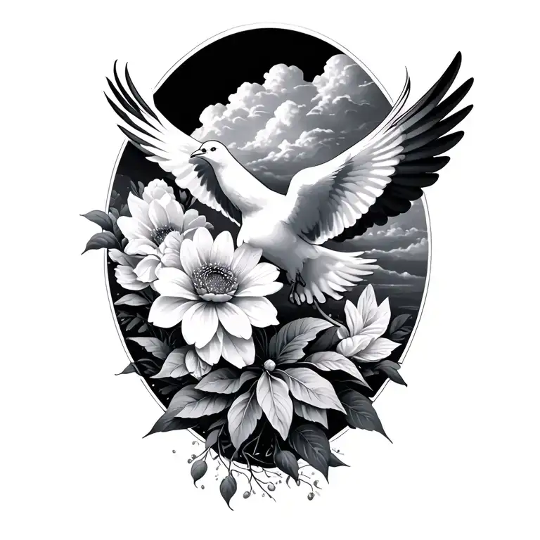 Doves And A Flower And Heavenly Cloud Background