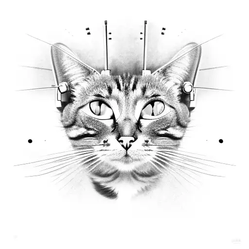 A Futuristic Cyborg Cat Playing A Guitar