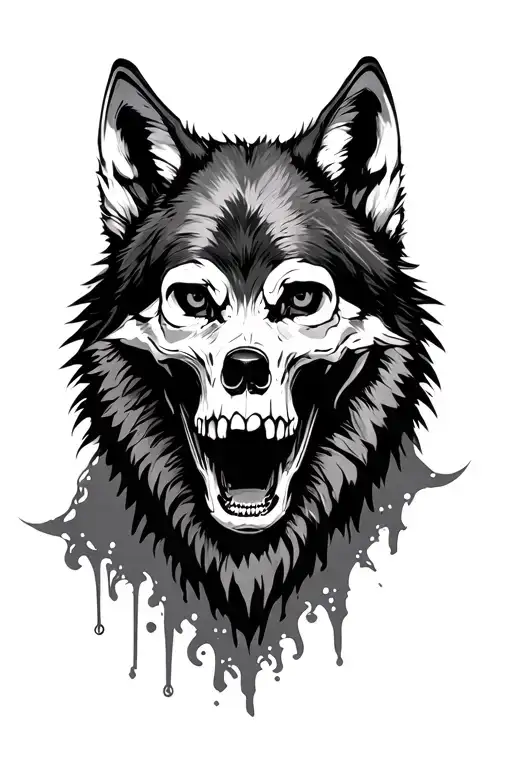 Wolf With Skull In Mouth Open