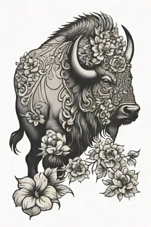 Abstract Buffalo With Flowers Sleeve