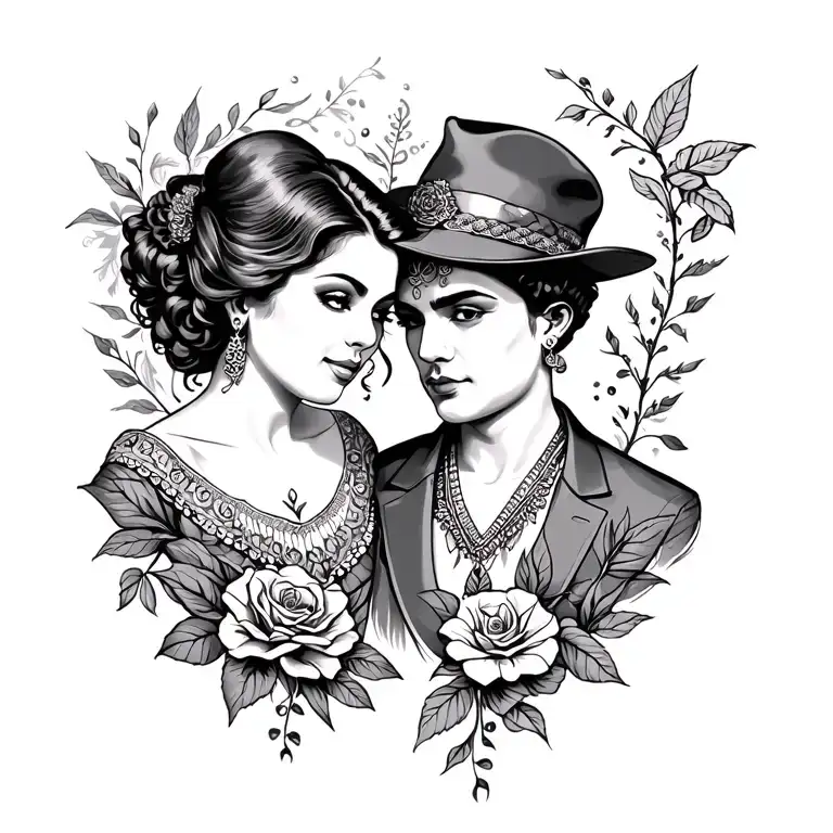 Chicano Oldies Style Couple Tattoo Minimalist