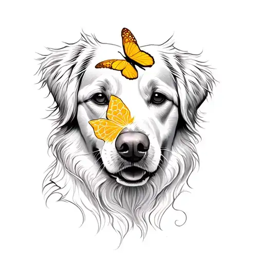 Bicep Placment Of A Fine Line Side On Golden Retriver With A Small Butterfly Above The Nose