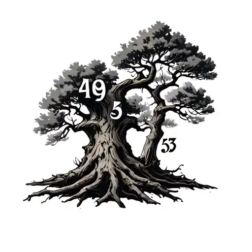 Tree With Number 49 And 53 In The Bark