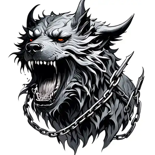 Cerberus Chained Scary Realistic Black And Grey