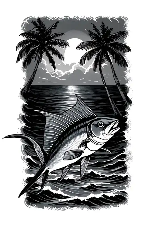 Sailfish Palm Trees And Ocean
