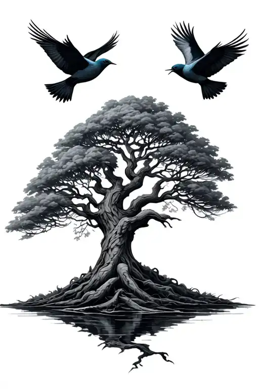 Poisen Tree With Birds Flying