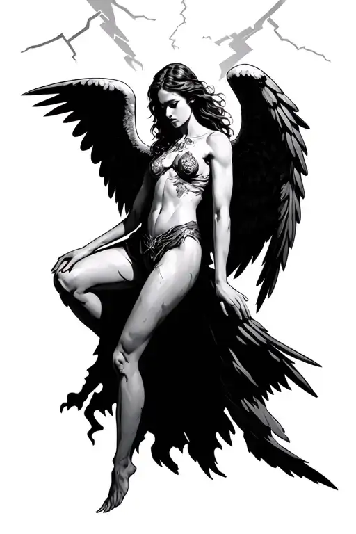 Fallen Angel With Lightning Bolt Background