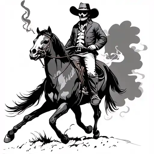 Skull Cowboy Riding Horse Smoking A Cigeratte