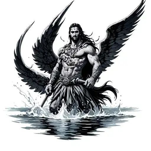 Warrior Sumerged By Water Coming From Heaven