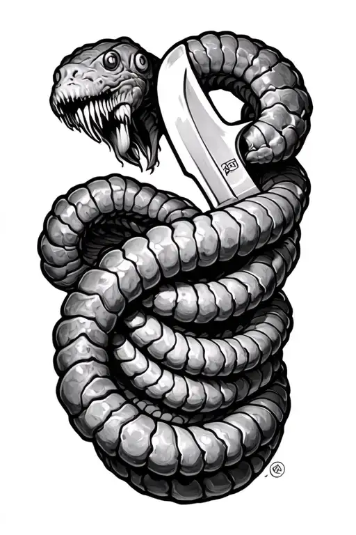 Giant Worms Wrapped Around A Bone Knife