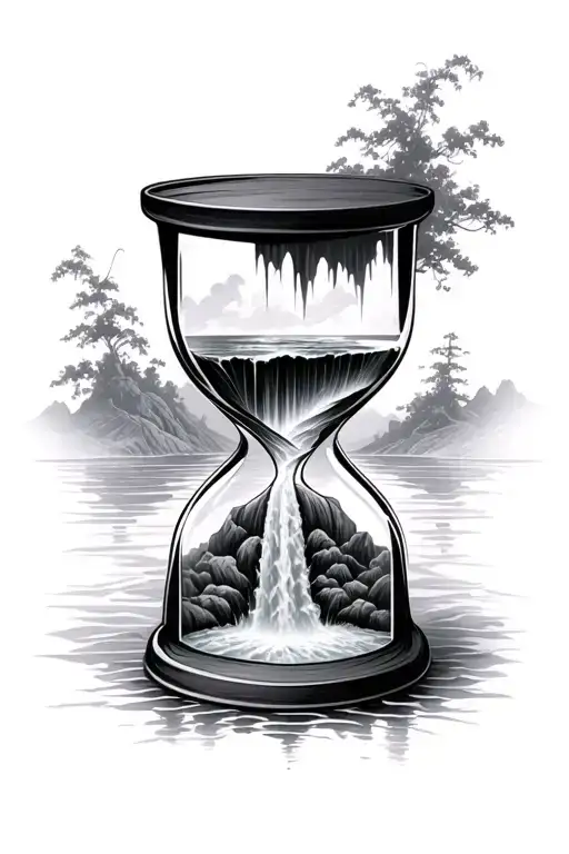 A Sharp Edged Hour Glass Shape With A Highly Detailed Waterfall Inside It