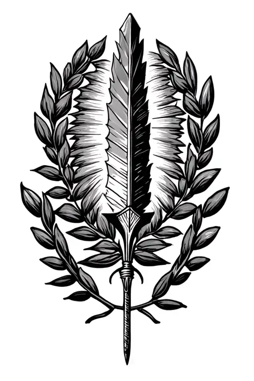 Laurel Wreath With An Indian Arrowhead In The Center Surrounded