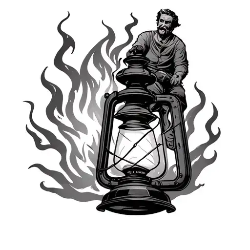 Old Style Lantern With A Man On Fire On Top