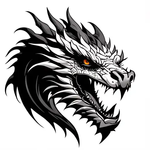 Fierce Dragon Head Emerging Tribal Out Line