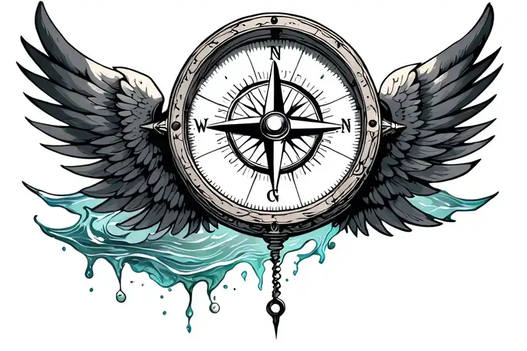 Compass With Wings Spread Wide With An Ethereal Water Trailing Downard