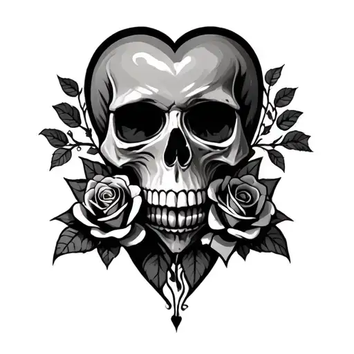 Skull And Roses Fuck Cancer Femine Heart Shape