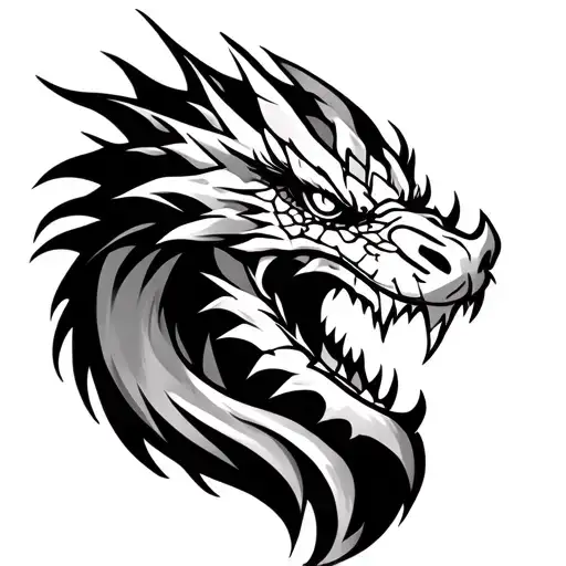 Fierce Dragon Head Emerging Tribal Out Line