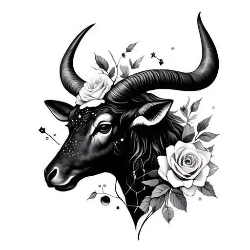Taurus Zodiac Sign With Constellation And Rose Flowers