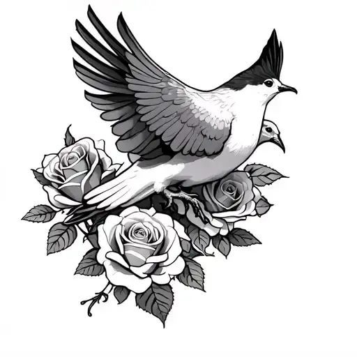 Dove Facing Downwards On A Bed Of Roses