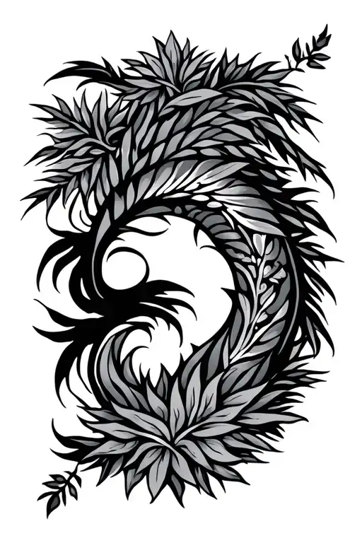 The Ornament Inside Is The Outlines Of The Night Forest And Polynesia With Shadows On The Shoulder