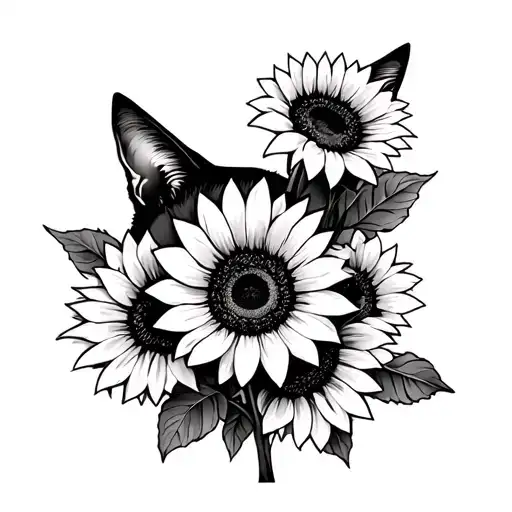 Cat Leg With Sunflower Flowers