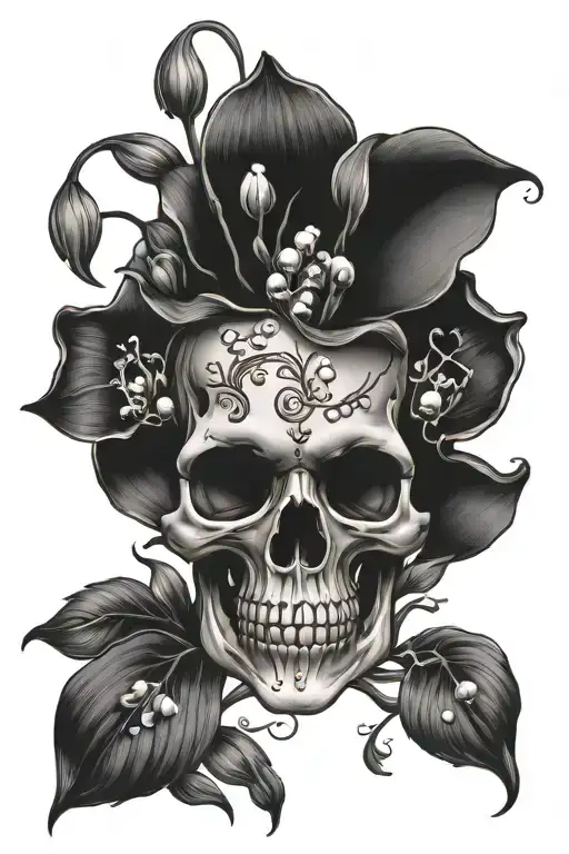 Skull With A Bouquet Of Lily Of The Valley