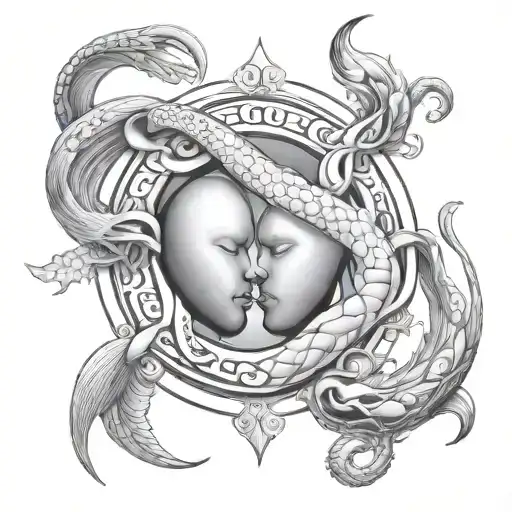 Cancer And Aquarius Zodiac Sign Intertwined Symbolizing The Client's Love