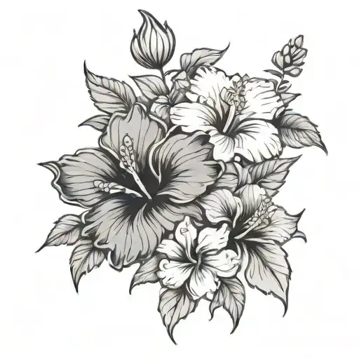 Floral Tattoo With Hibiscus And Other Flowers