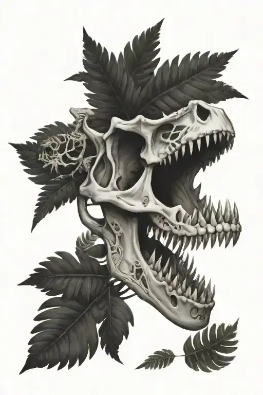 Dinosaur Skull With Fern Leaf
