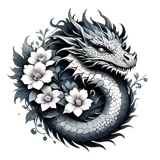 Mini Dragon And Flowers