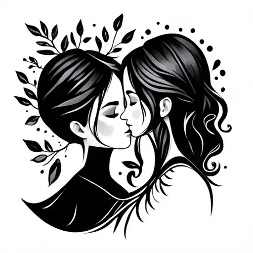 Mom And Daughter Minimalist Tattoo Design Combining Elements