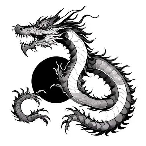 Japanese Dragon With A Moon