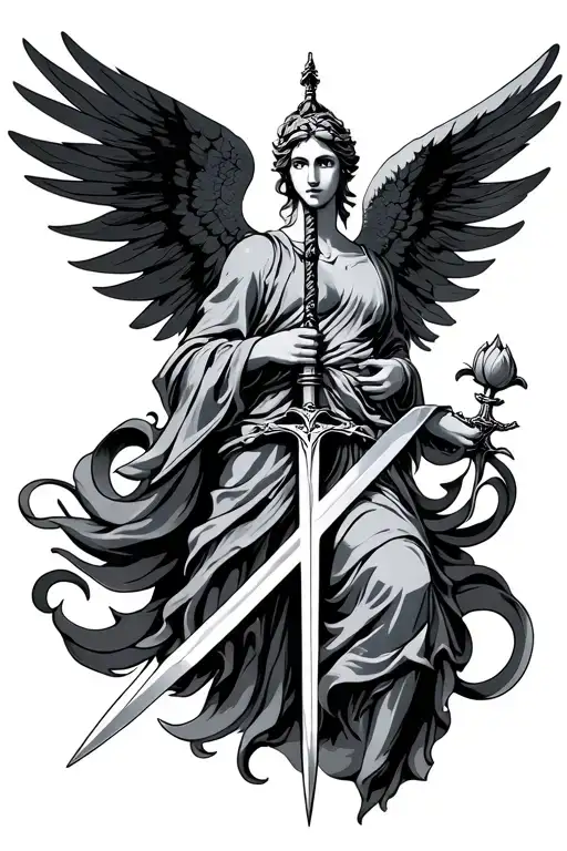Angel Holding Sword Lotus
