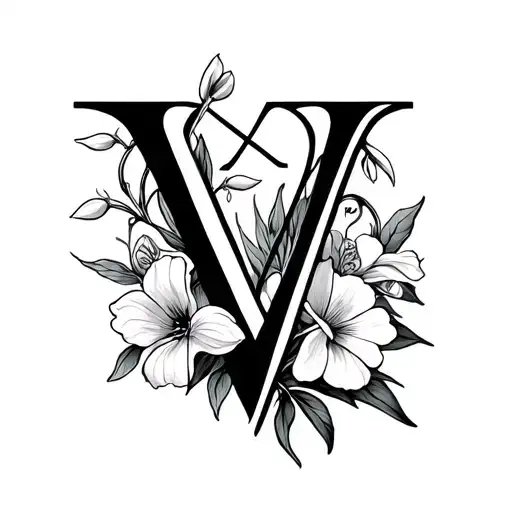 Letter V With Aquarius Star Sign And Snowdrop And Carnation Flowers