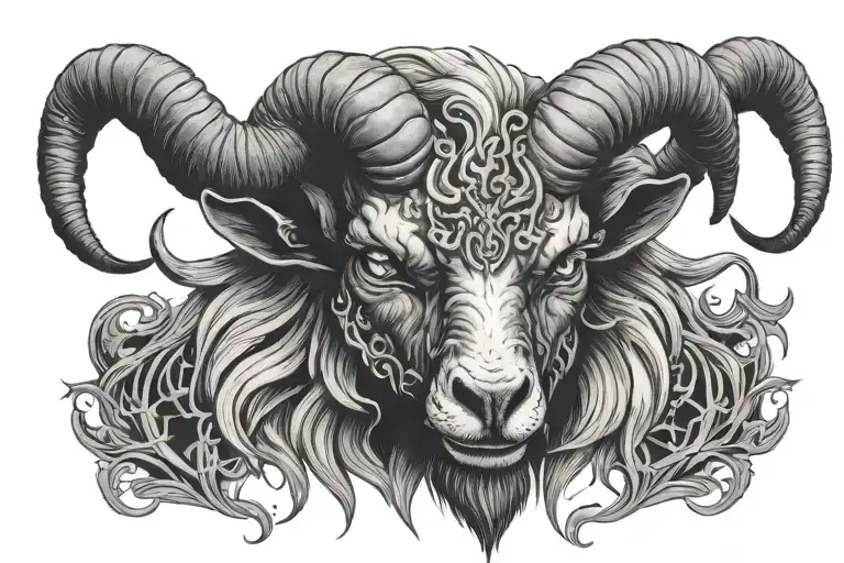 Demon Goat Head Tattoo Facing Forwards