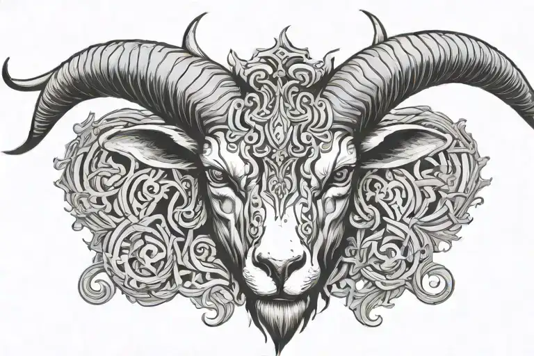 Symmetrical Demon Goat Head Tattoo Facing Forwards