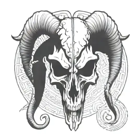 Symmetrical Demon Goat Skull Facing Forwards