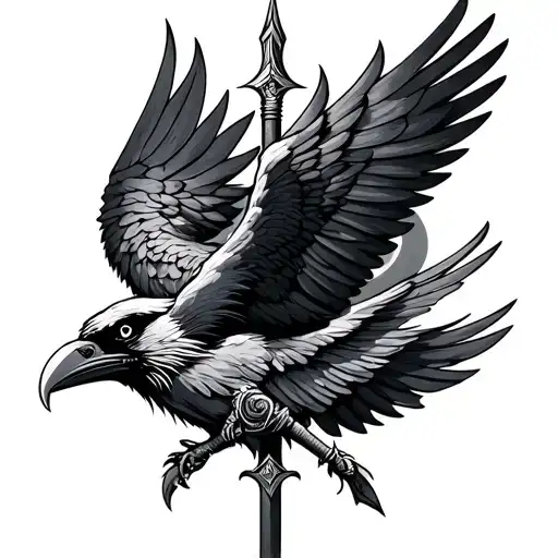 Viking Ravens On Odin Spear Piercing