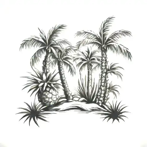 Palm Tree Next To Cactus