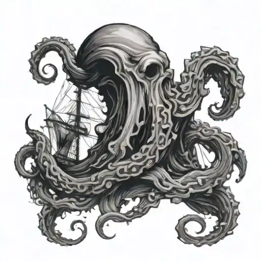 Kraken Grabbing A Ship Sailing