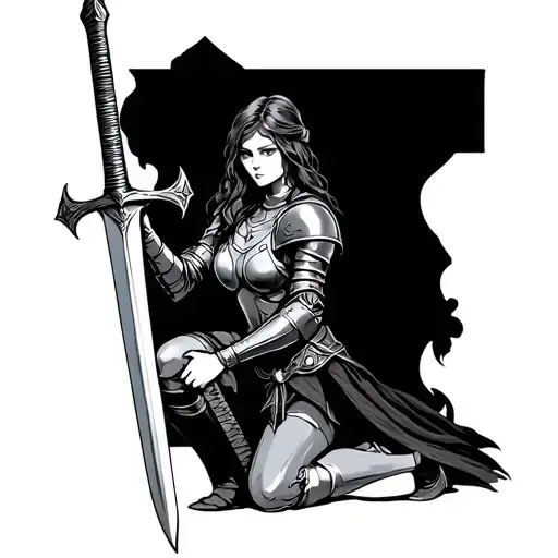Girl Knight Kneeling With Sword