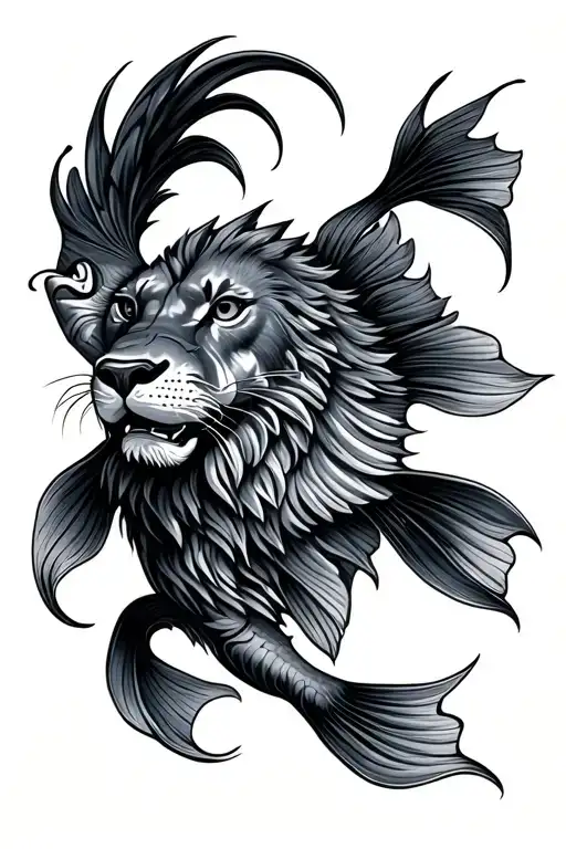 Lion And Fish Swimming Gracefully