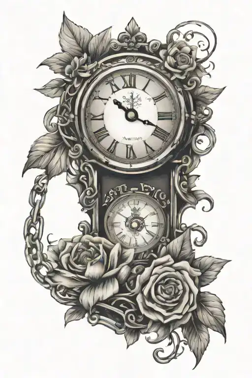 Clock With Date Of Birth With Chain And Flower Blooming