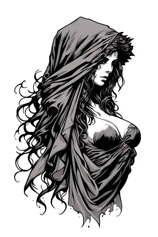 Dark Demon Woman With Cloth Over Head