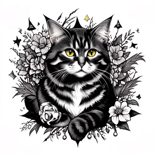 Cat Surrounded By Witchy Elements