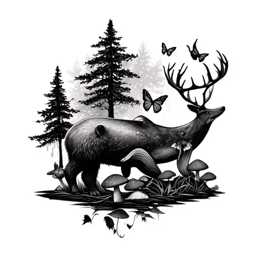 Woodsy Bear Deer Whale Butterfly Cardinal Trees Mushrooms