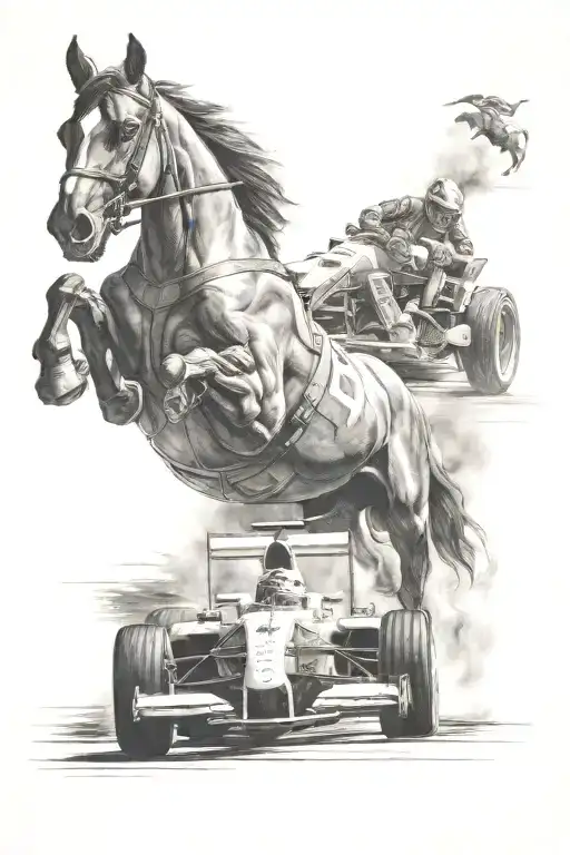 Ferrari F1 Car Racing And A Horse